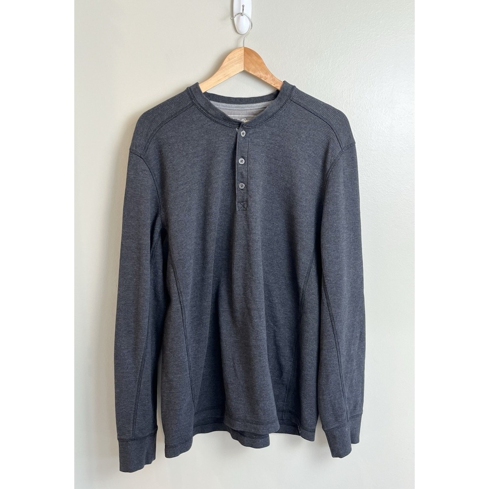 Eddie Bauer Mens XL Gray Long-Sleeve Henley Outdoor Waffle Thermal Heathered‎